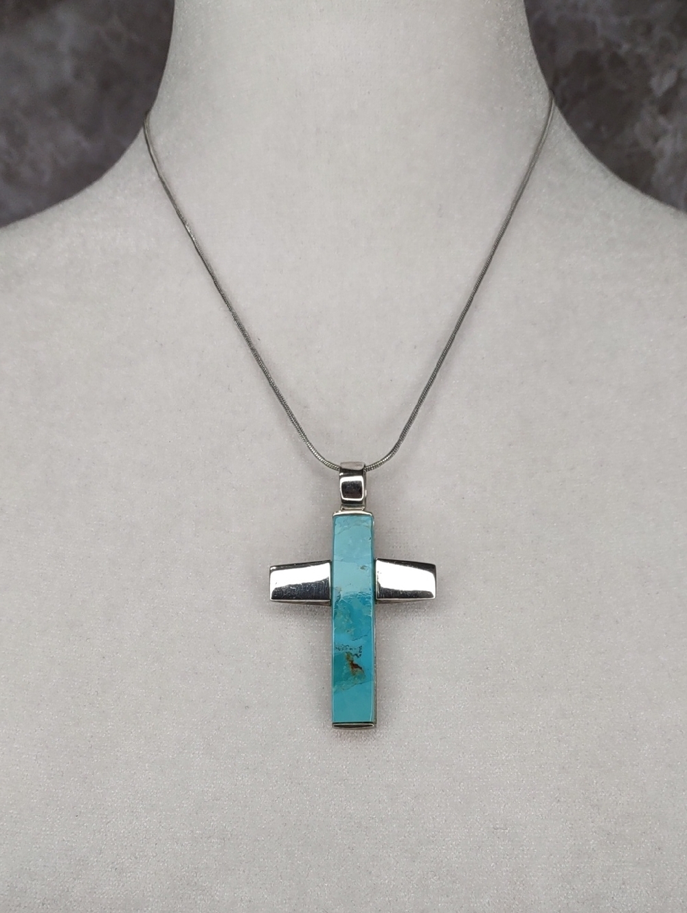 Artisan Crafted Turquoise Cross Sterling Silver Necklace
